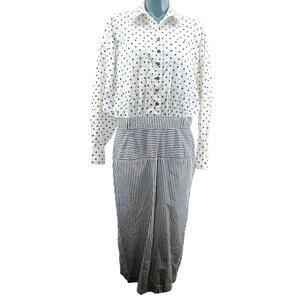 Vintage 80's Sunshine Starshine White Polka Dot Striped Midi Dress 12 3287